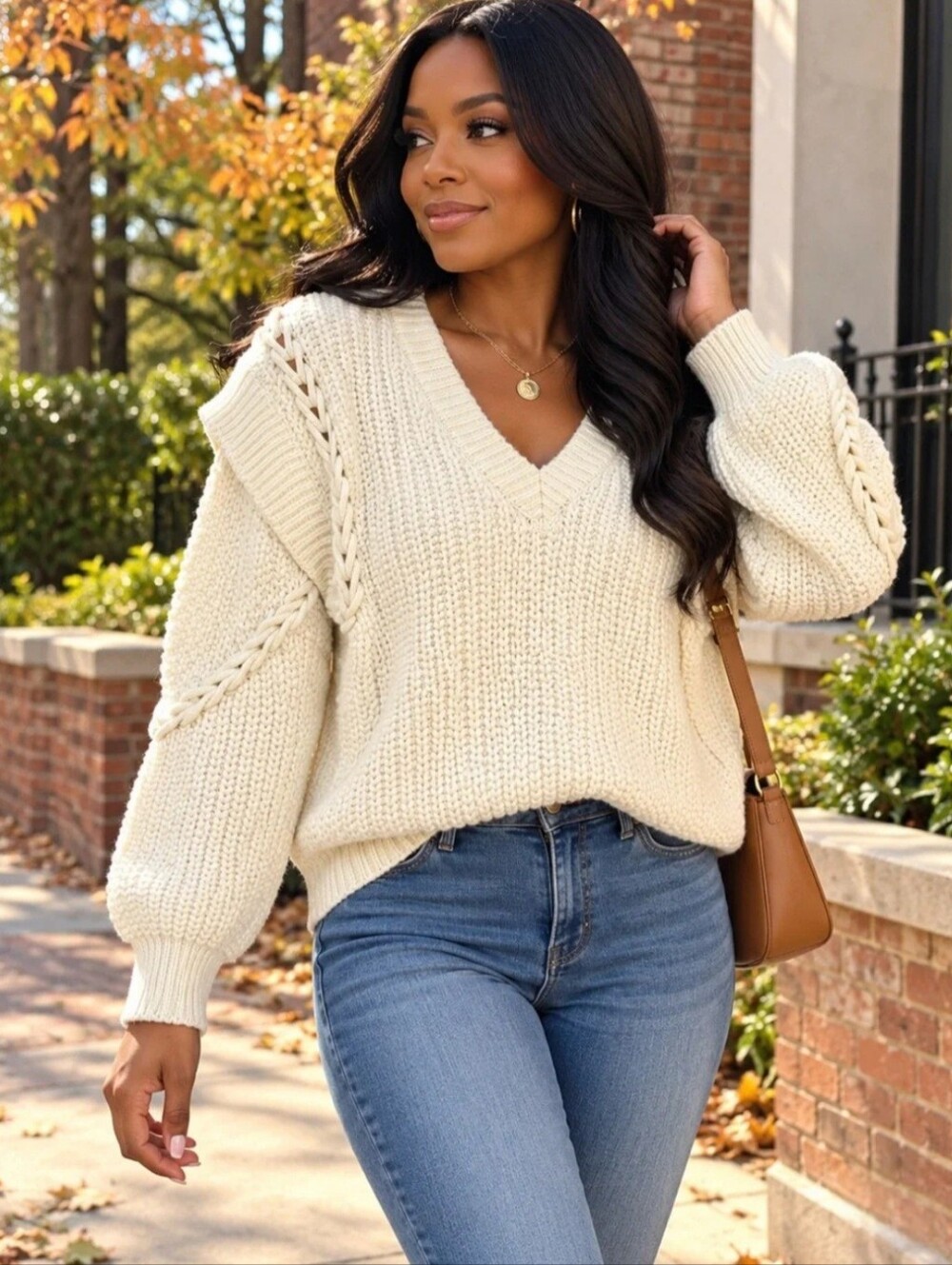 b.young BYOMEGA Chunky Knit V-Neck